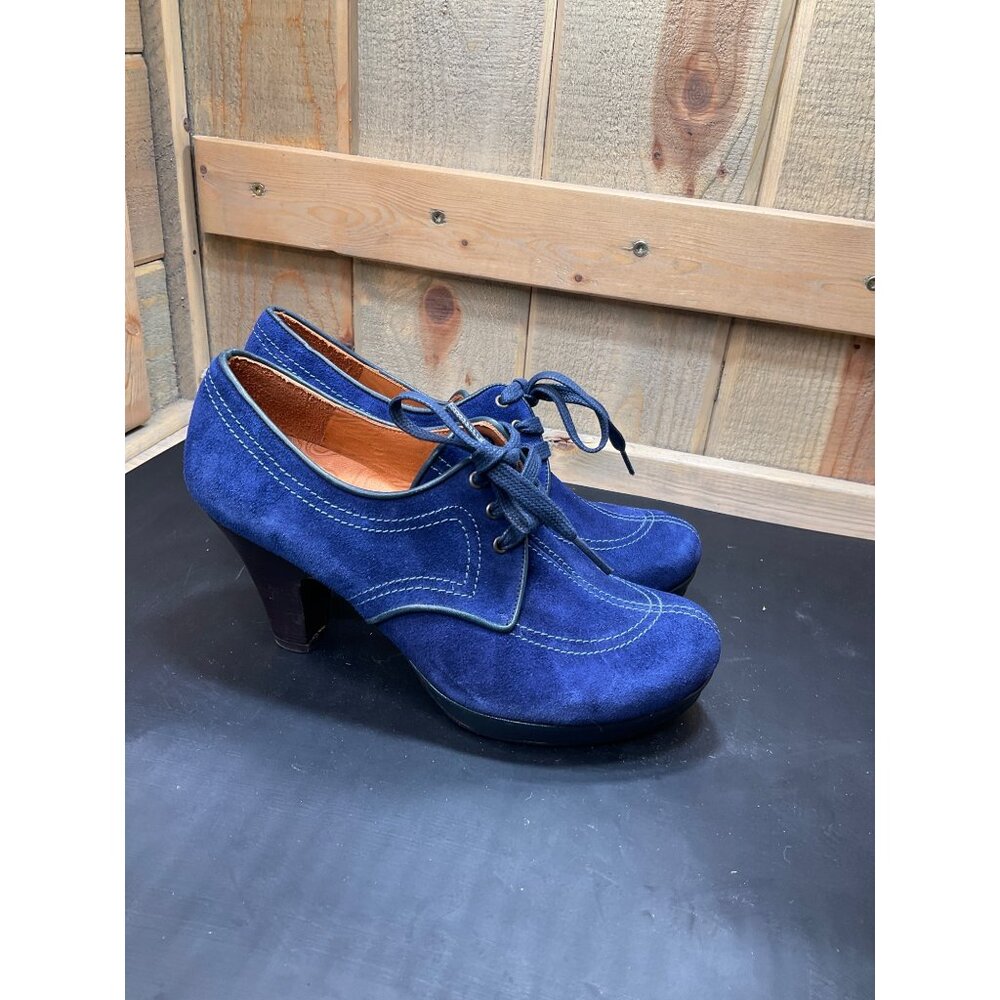 Chie Mihara Womens Blue Suede Lace-Up Heeled Shoes Size 37 US6.5 RARE